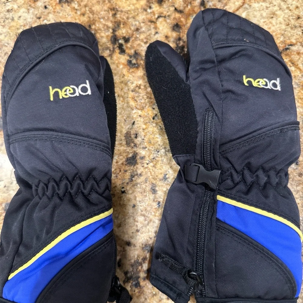 Head Black and Blue Mittens with Yellow Detail